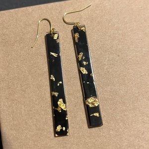 Acrylic bar black gold glitter earring